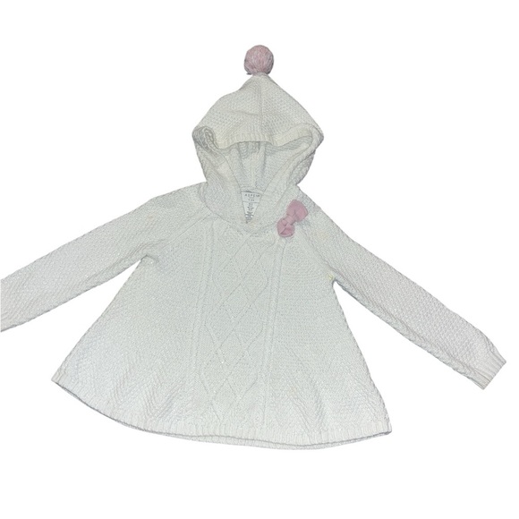 Aspen Other - Charming White Hooded Kids Sweater with Pink Accents